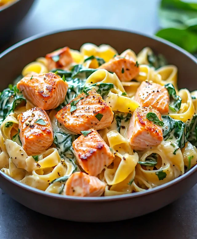 Creamy Salmon Spinach Pasta