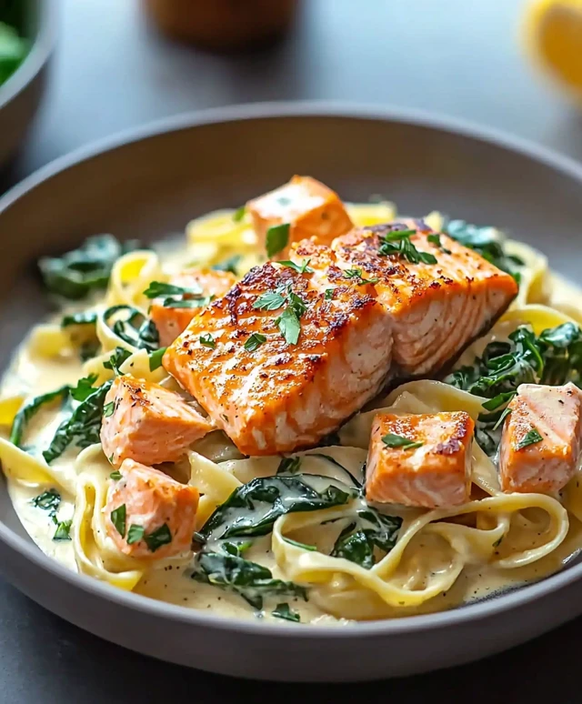Creamy Salmon Spinach Pasta