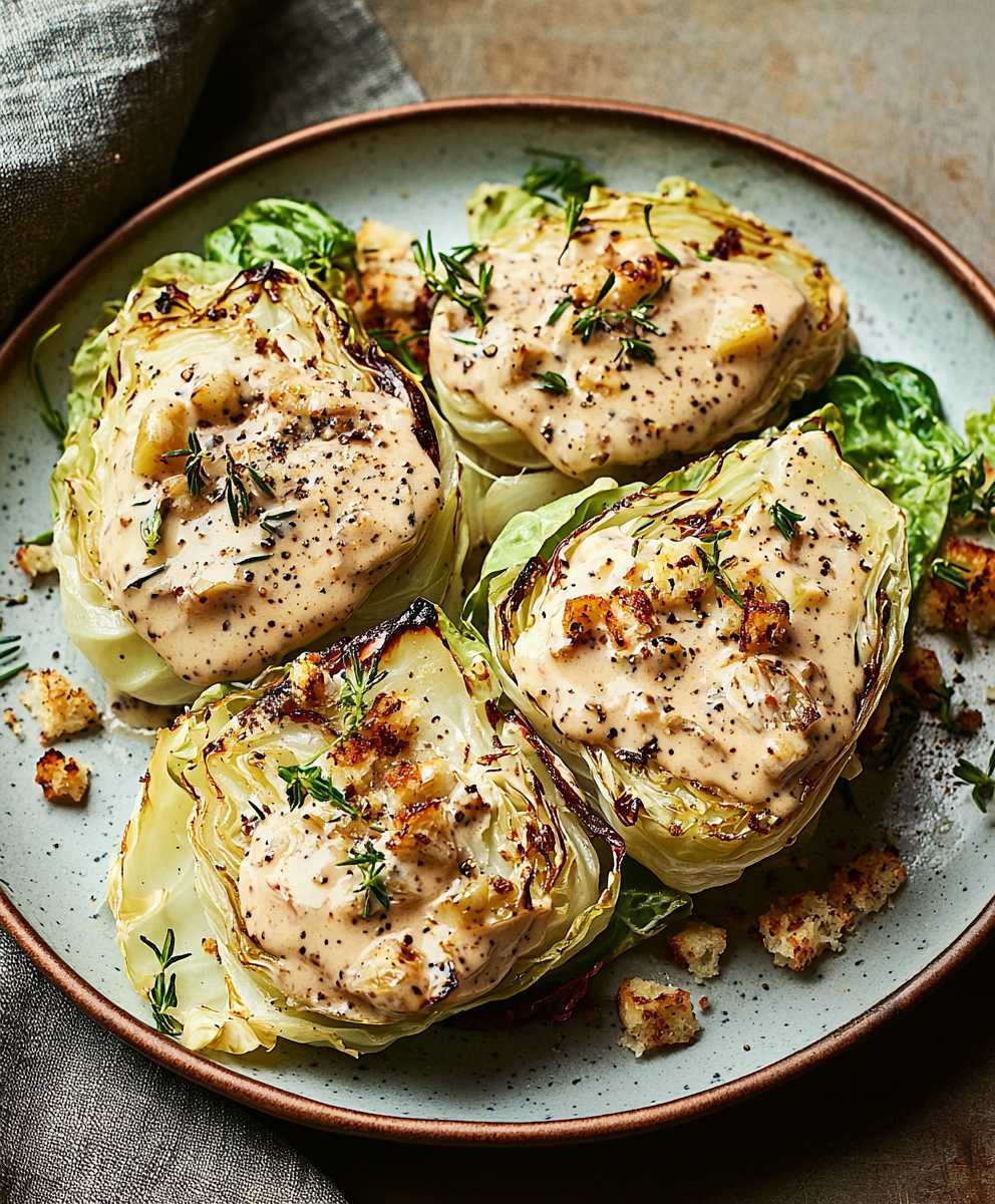 Roasted Cabbage Mustard Sauce