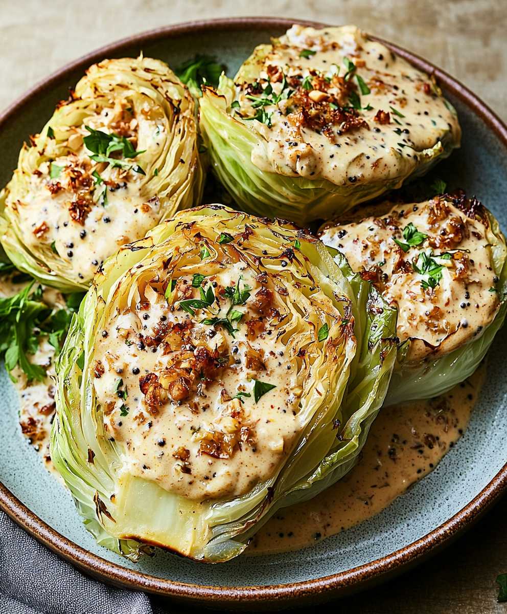 Roasted Cabbage Mustard Sauce