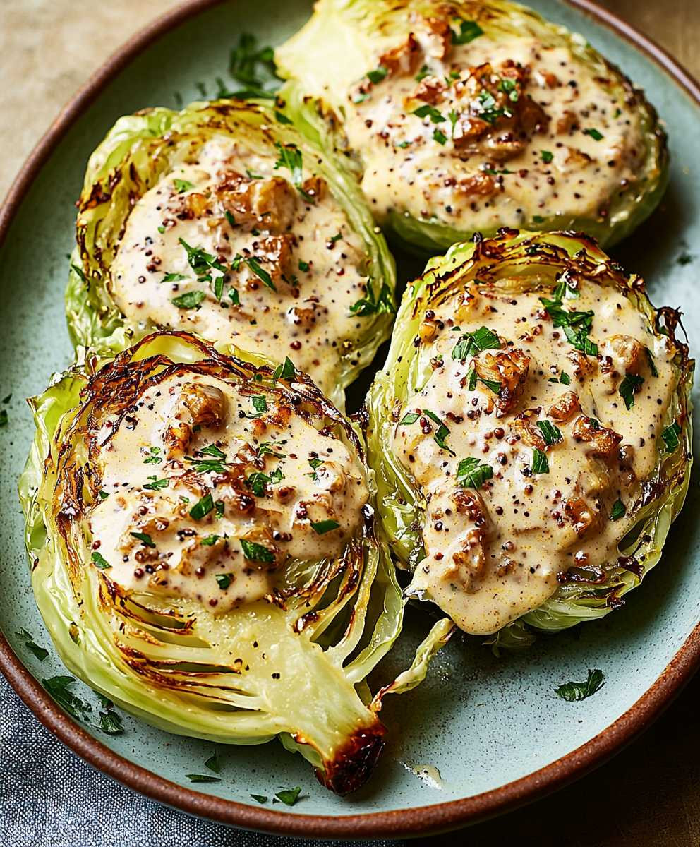 Roasted Cabbage Mustard Sauce