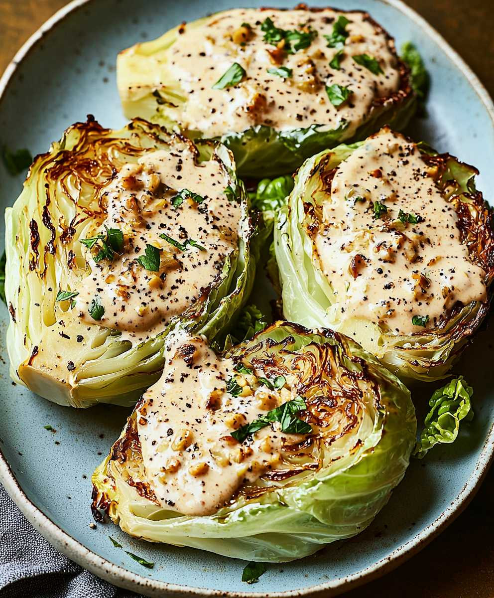 Roasted Cabbage Mustard Sauce