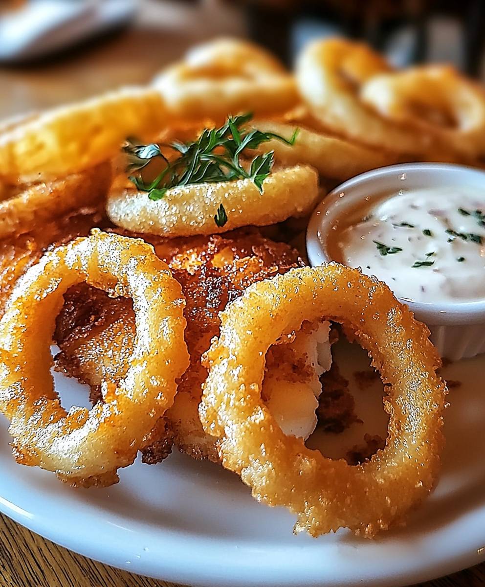 Crispy battered cod onion rings