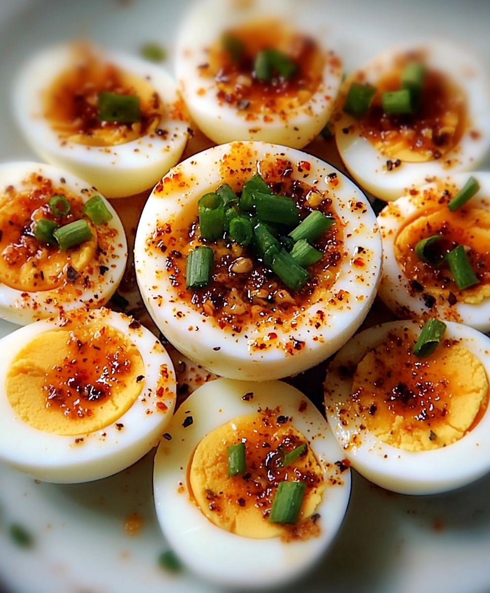 Spicy Chili Garlic Deviled Eggs