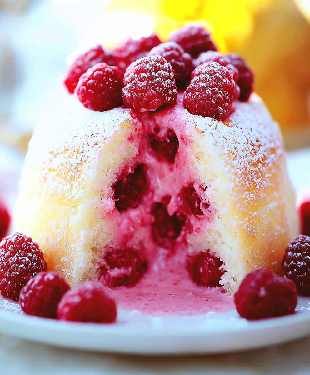 Raspberry angel food cake