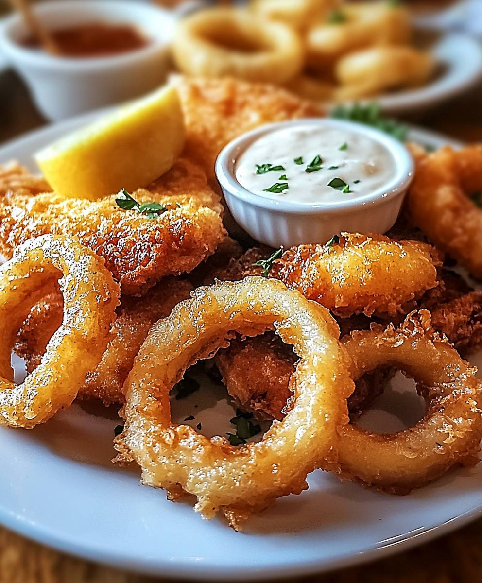 Crispy battered cod onion rings