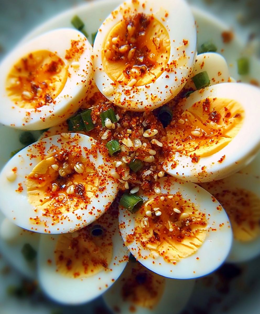 Spicy Chili Garlic Deviled Eggs
