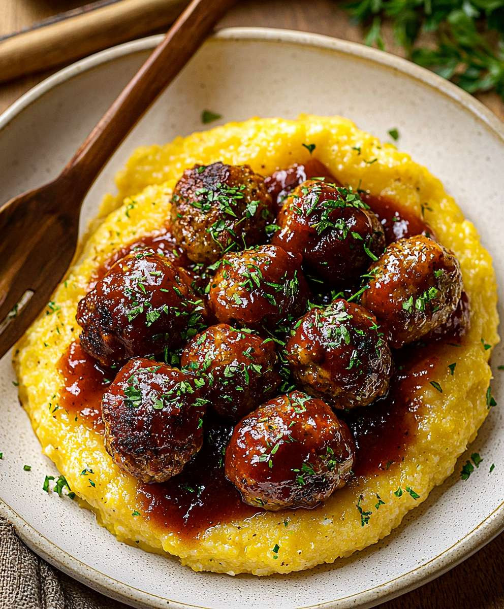 Vegan BBQ Meatballs Polenta