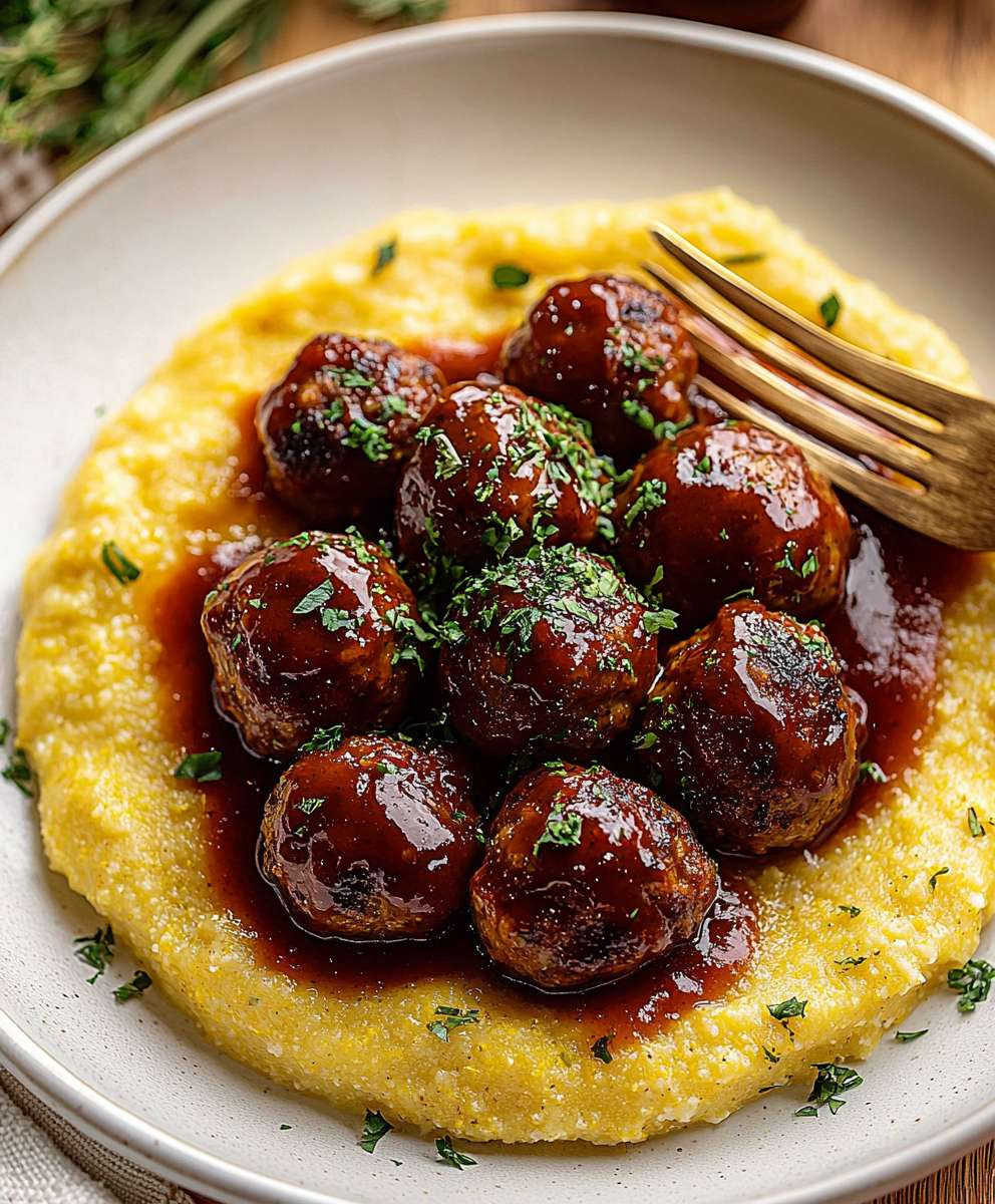 Vegan BBQ Meatballs Polenta