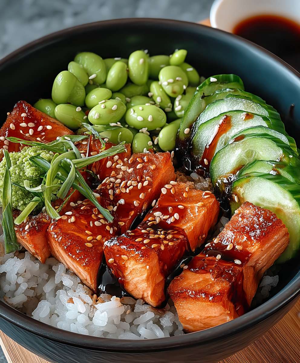 Teriyaki salmon sushi bowl