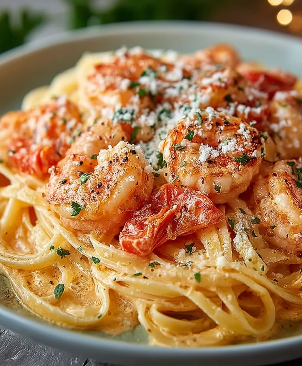 Shrimp pasta tomato wine sauce