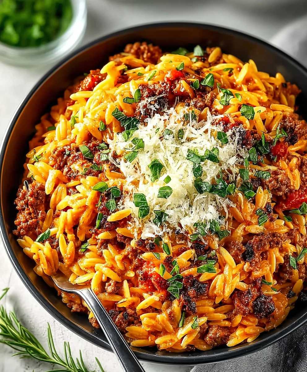 Creamy Ground Beef Orzo