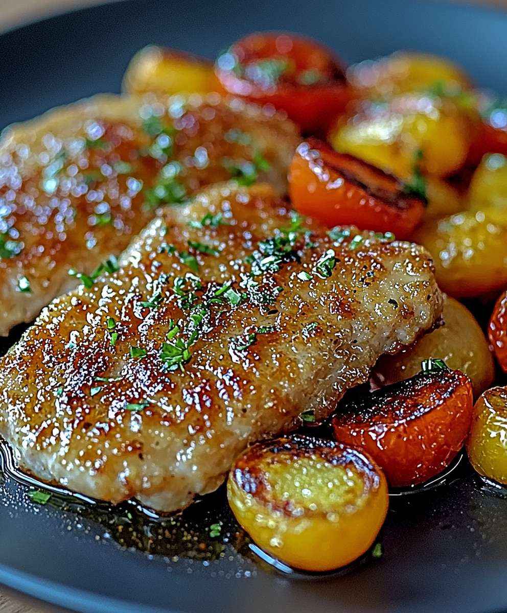 Veal escalopes roasted vegetables
