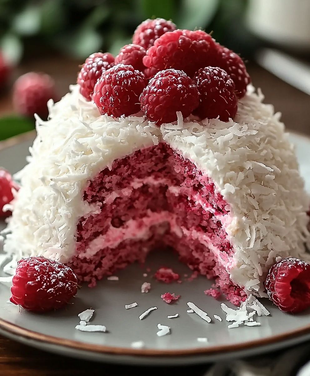 Raspberry Swirl Coconut Cake