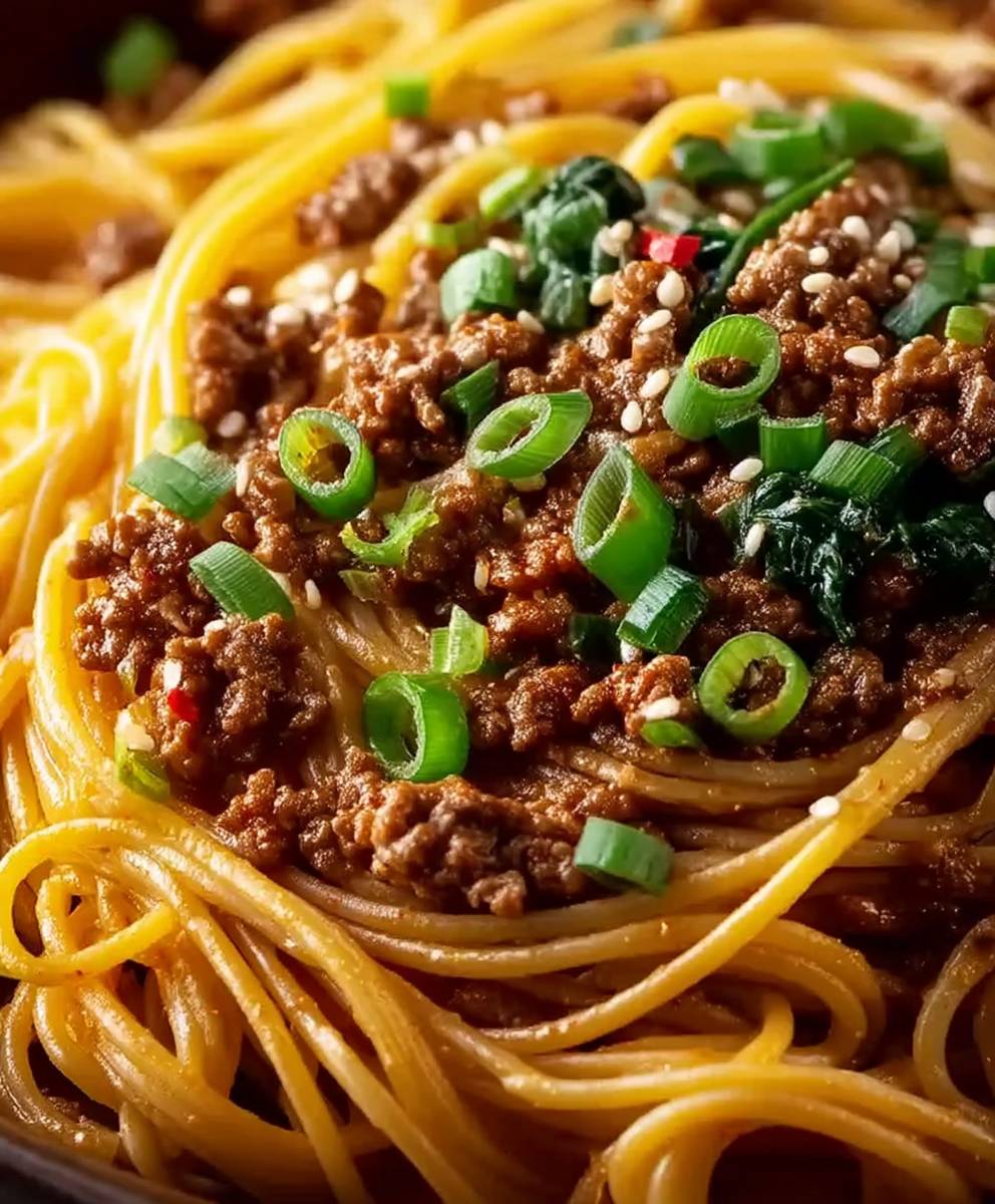 Asian ground beef spaghetti