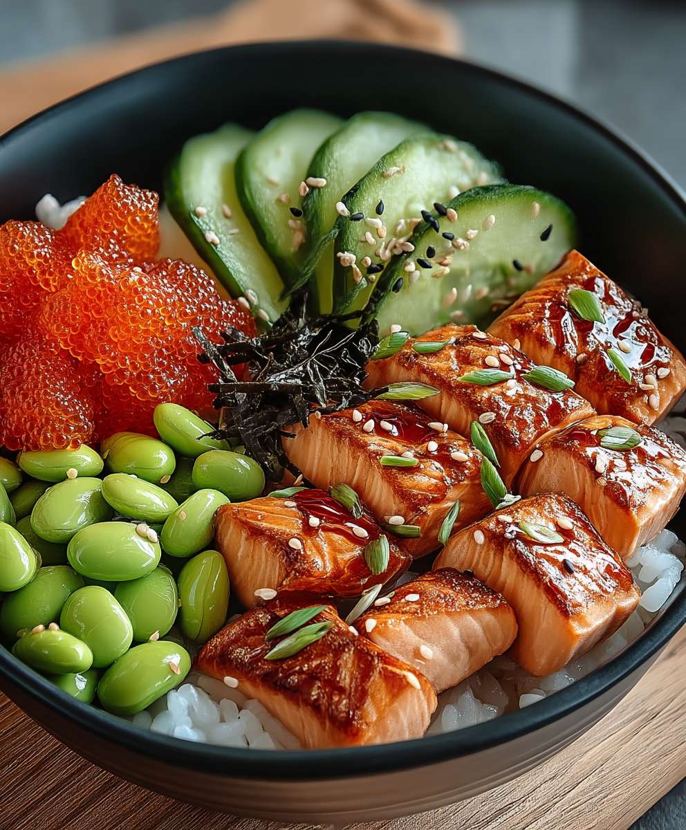 Teriyaki salmon sushi bowl