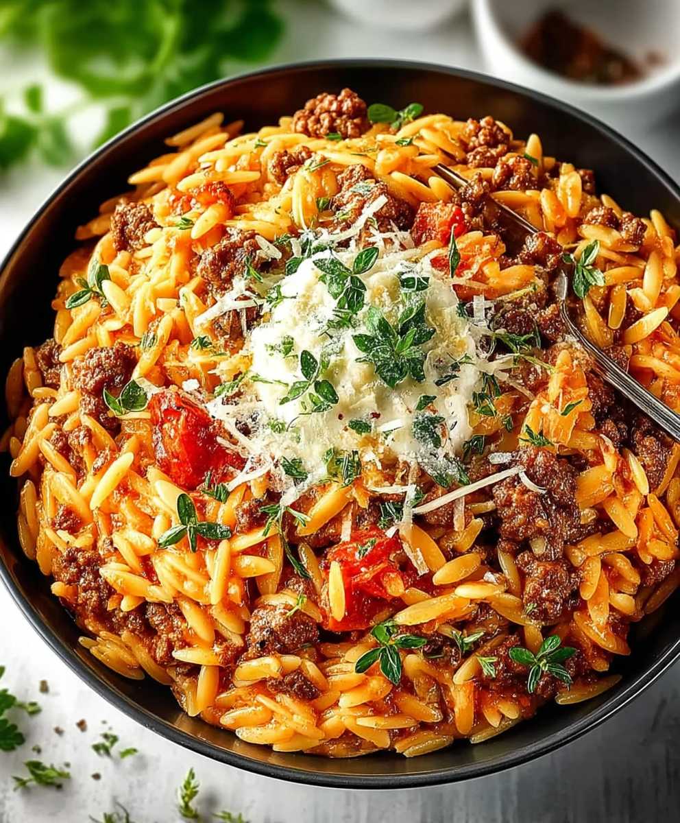 Creamy Ground Beef Orzo