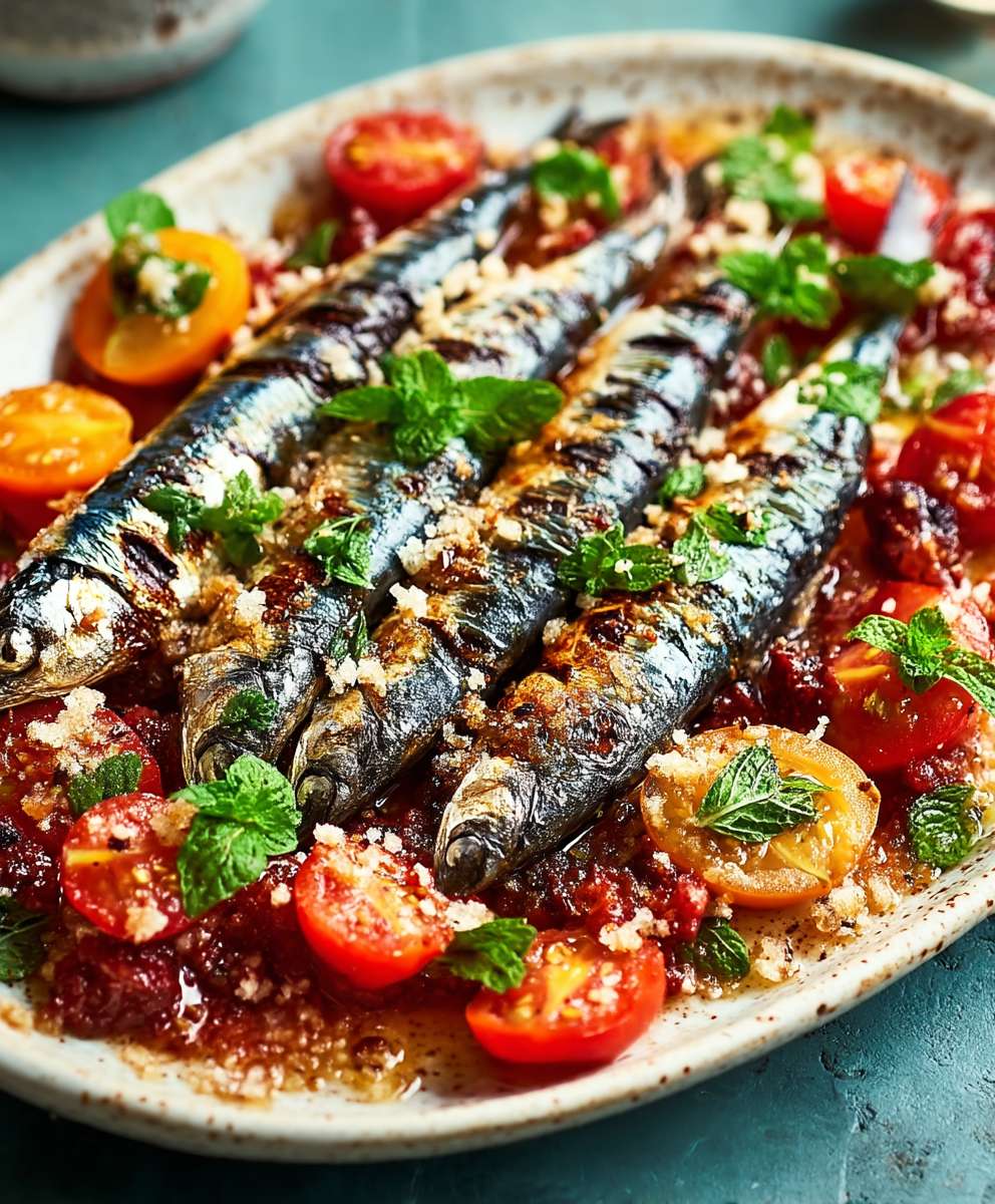 Grilled sardines tomato salad
