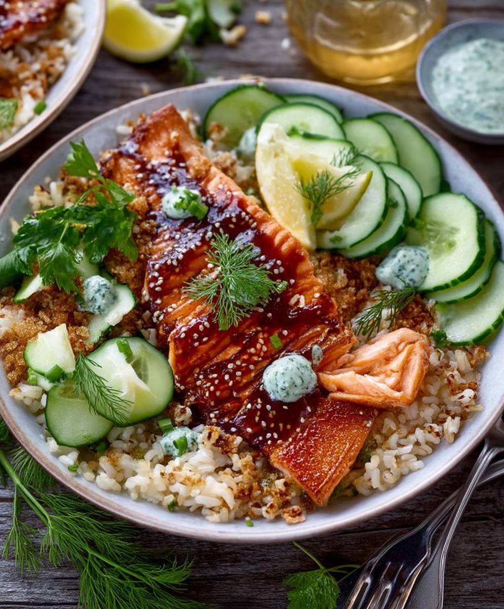 Salmon brown rice bowls