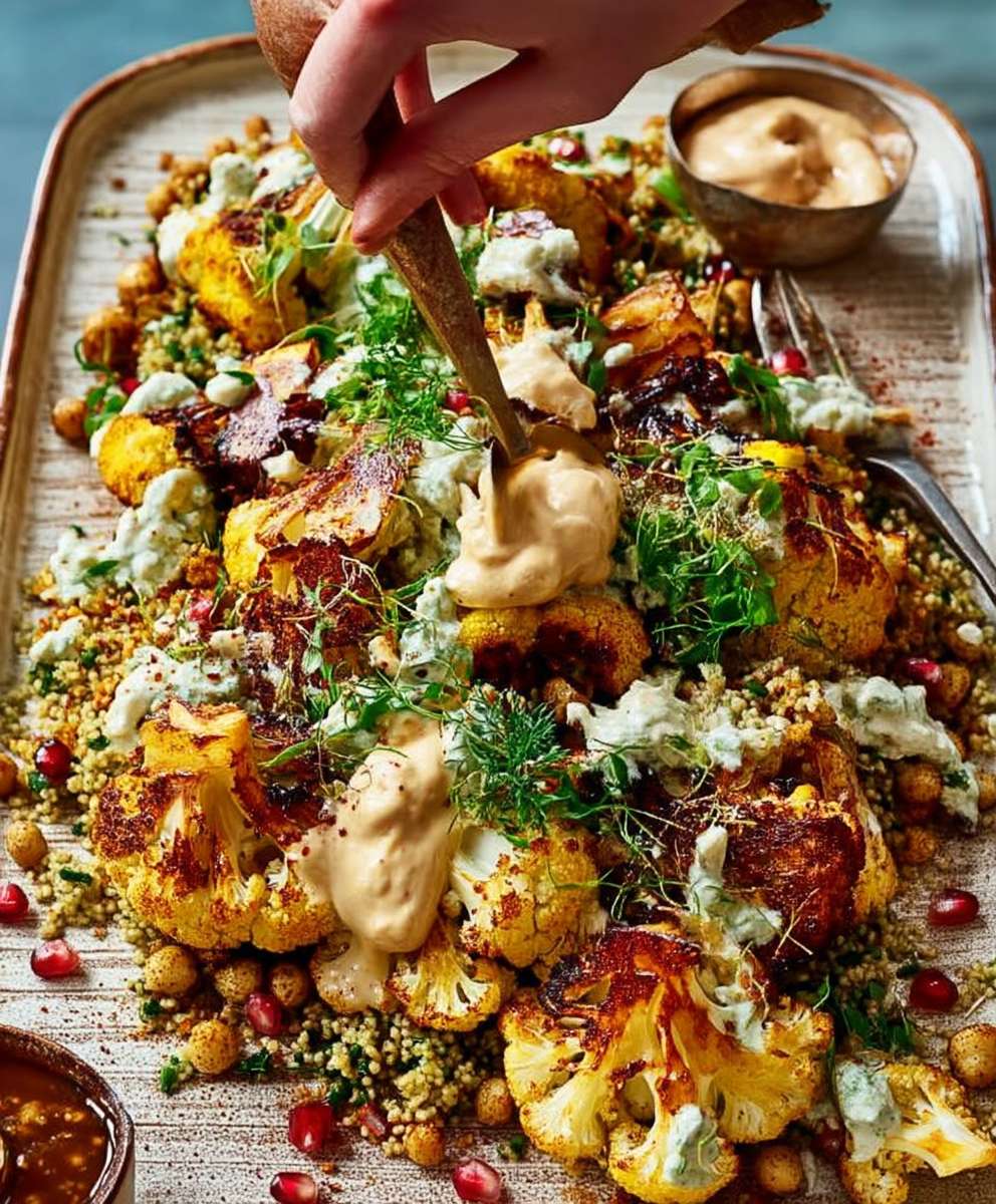Roasted cauliflower bulgur wheat