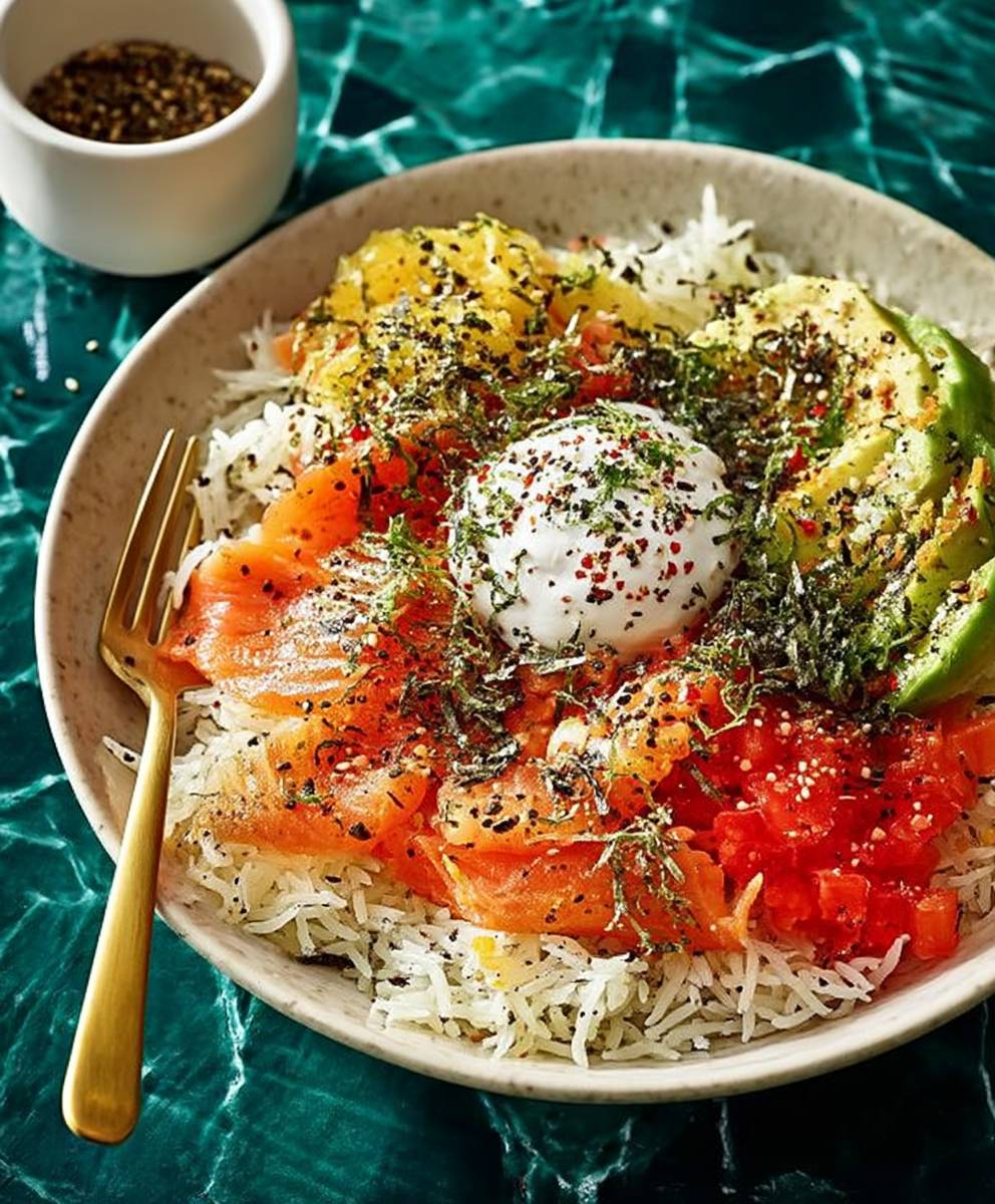 Smoked salmon rice bowl