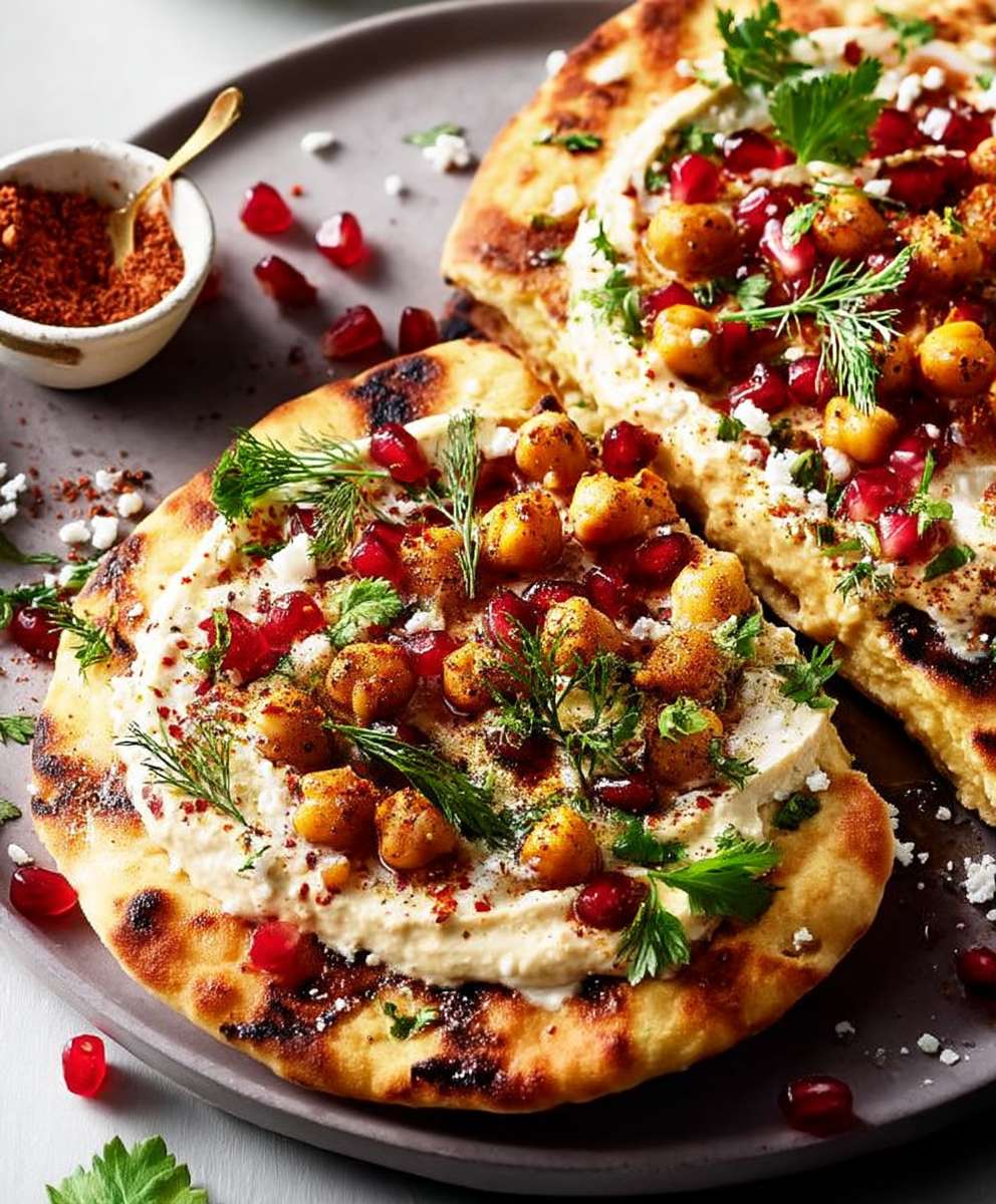 Houmous flatbread pizza