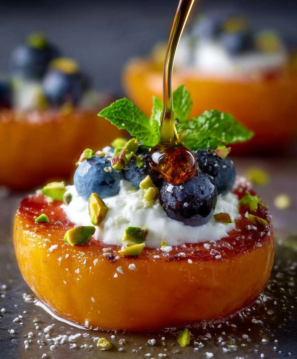 Seared peaches with yogurt
