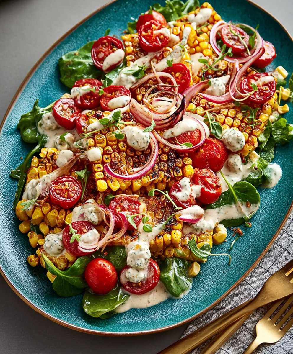 Grilled corn tahini miso salad