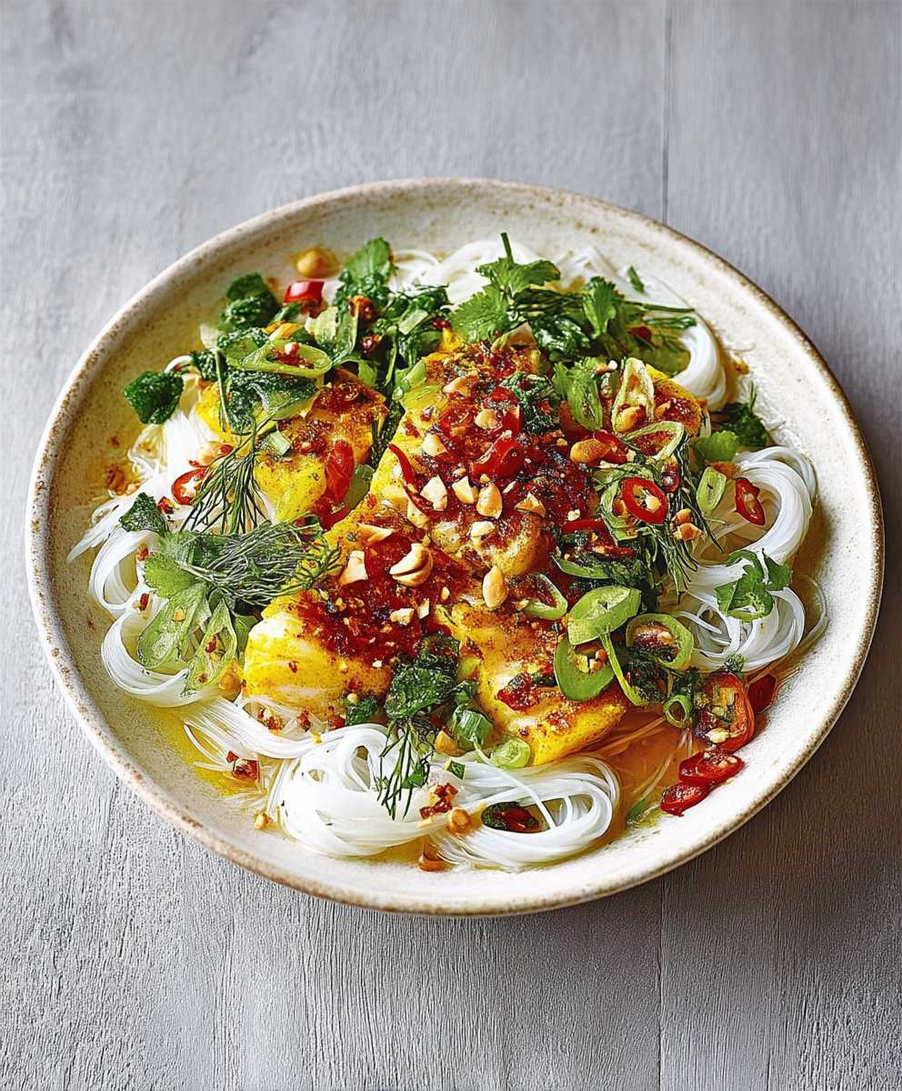 Turmeric dill fish noodles