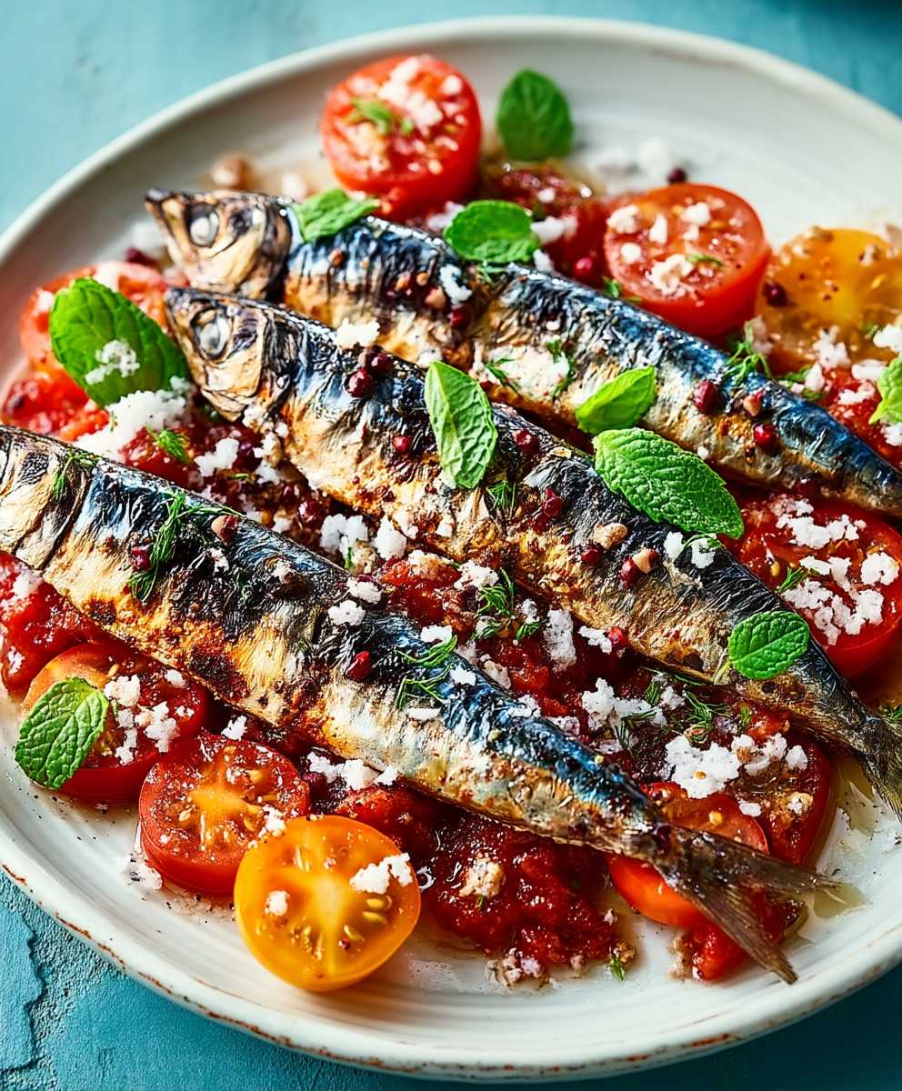Grilled sardines tomato salad