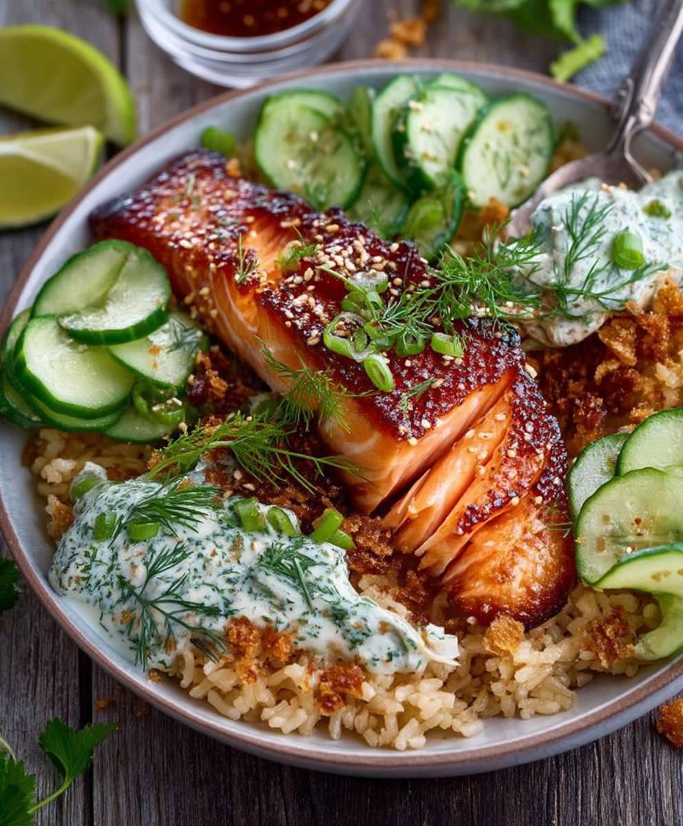 Salmon brown rice bowls