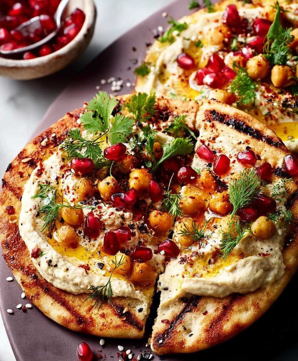 Houmous flatbread pizza