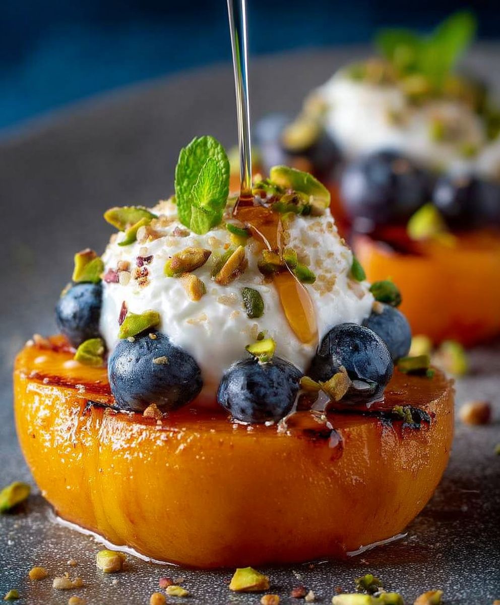 Seared peaches with yogurt