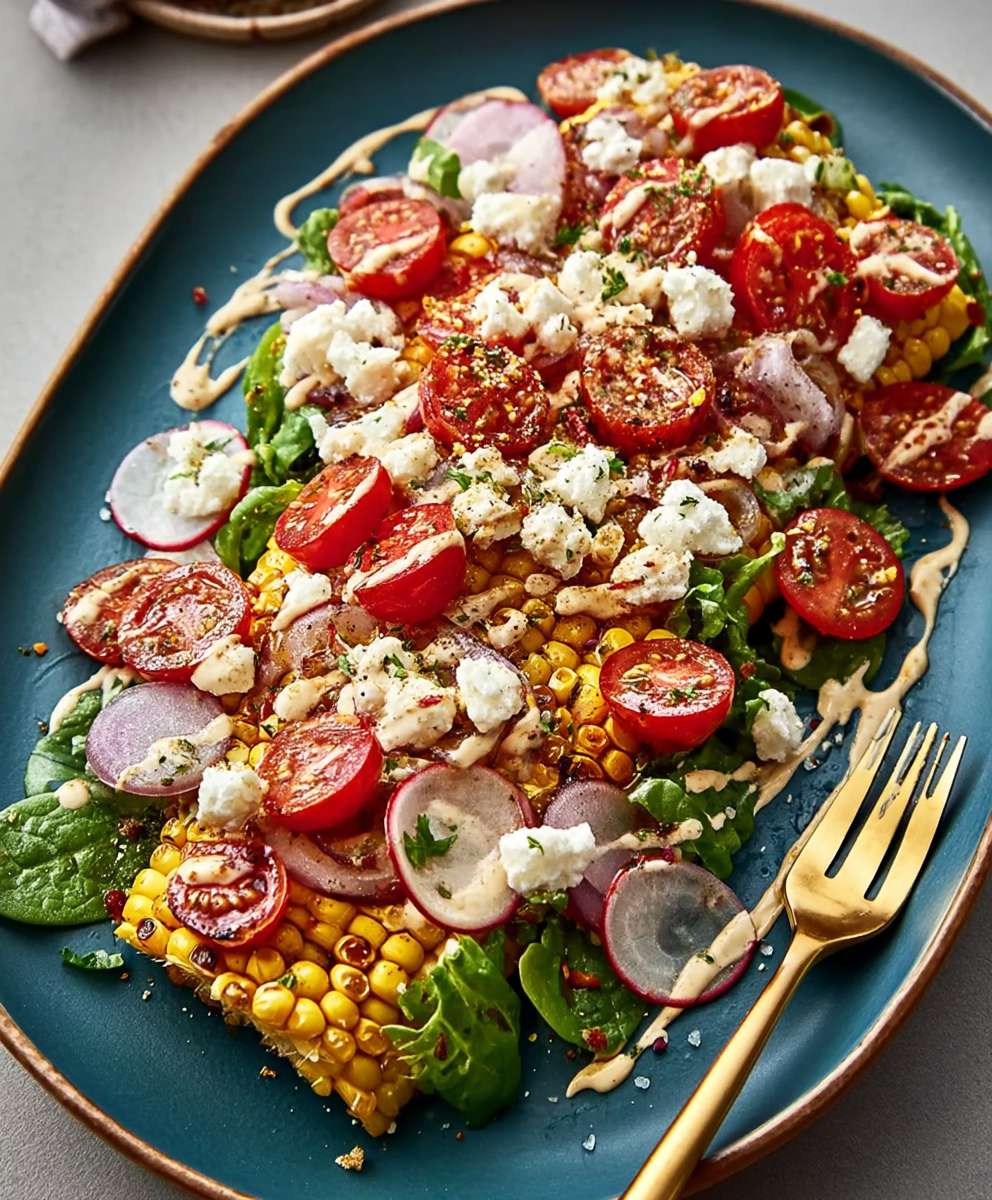 Grilled corn tahini miso salad