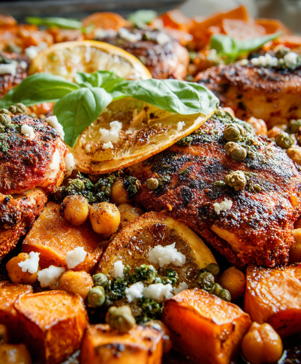 Harissa chicken sheet pan