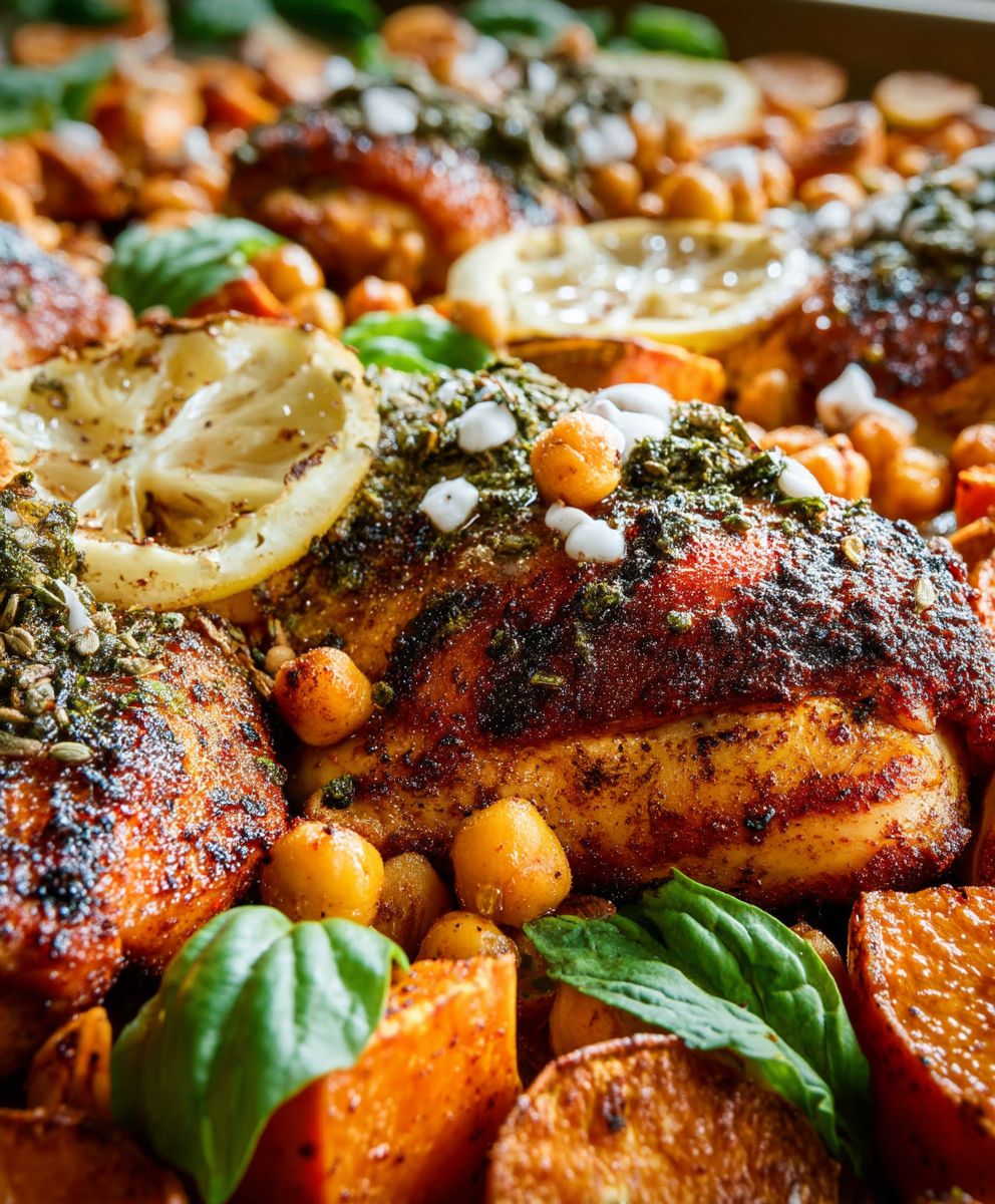 Harissa chicken sheet pan