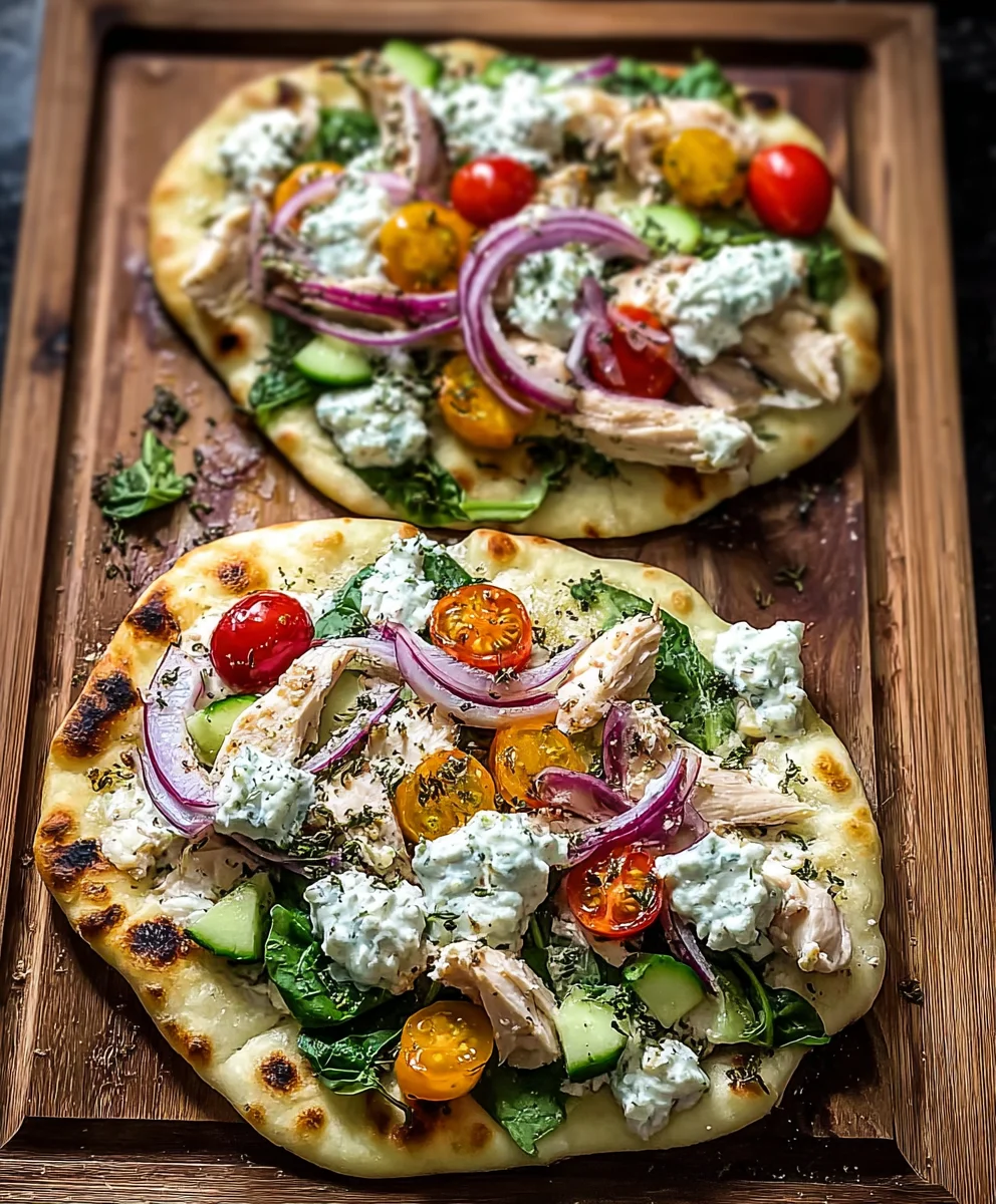 Tzatziki Chicken Naan Pizza – Easy Veggie Delight