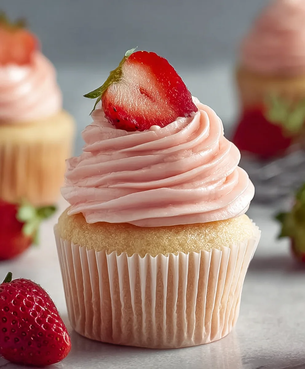 Easy Fresh Strawberry Cupcakes – moist and delicious